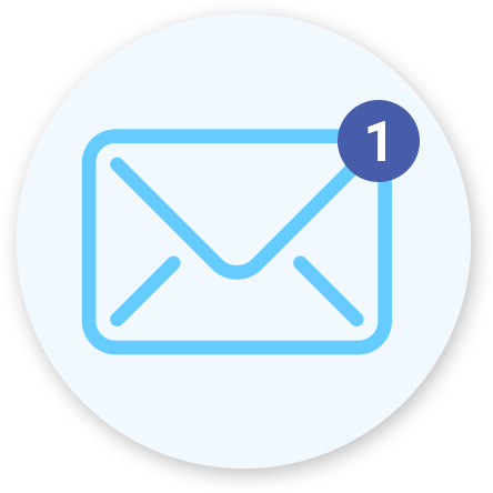 El icono del correo electrónico muestra un indicador de recepción de un mensaje nuevo.